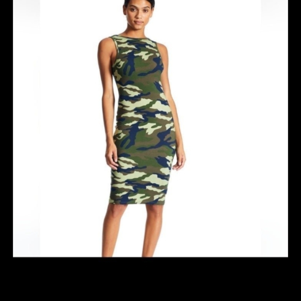 Kendall & Kylie Green Brown Halter Bodycon Midi Dress